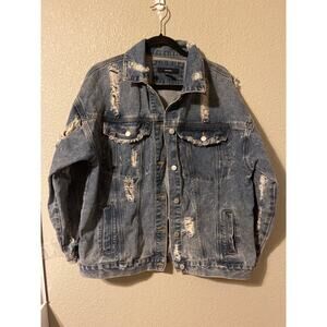 Forever 21 women’s denim distressed, jean jacket size large